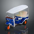 Artistic Tuk Tuk With White Roof Blue And White Body Orange Wheels And Light Seats