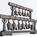 Ancient Chinese Bronze Bells Musical Instrument With Hanging Structure And Decorative Design
