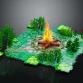 Garden Decor With Circular Fire Pit And Lush Green Plants Surrounding Bushes