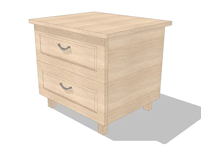 Wooden Nightstand With Two Drawers And Metal Handles Simple Style Bedroom Furniture 3d model