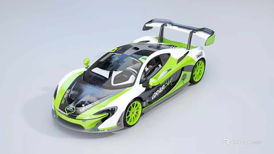 High Performance Green and White Racing Car With Rear Wing And Sleek Aerodynamic Design 3d model 