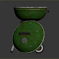 Green Round Portable Outdoor Grill With Wheeled Metal Stand And Lid