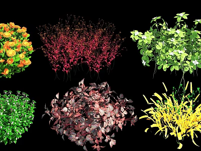 Vibrant Colored Shrubs For Garden Landscaping With Green Red Yellow Orange And Purple Varieties 3d model