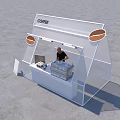 White Coffee Kiosk With Transparent Canopy Coffee Sign Barista And Machine