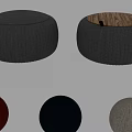 Gray Round Ottoman With Vertical Stripes And Leather Tab Multiple Color Options