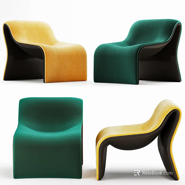 Modern Accent Chair Design With Yellow Green Upholstery And Curved Black Frame 3d model 