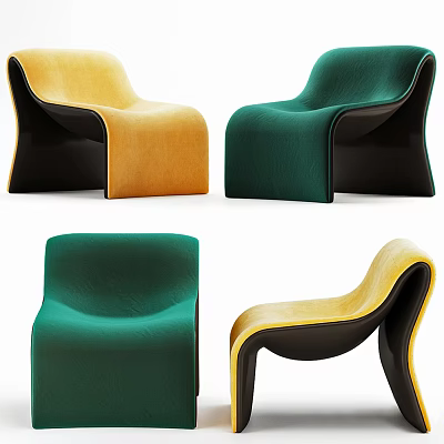 Modern Accent Chair Design With Yellow Green Upholstery And Curved Black Frame 3d model