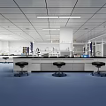 Modern Laboratory Interior With Spacious Layout Lab Benches Stools And Blue Flooring 3d model