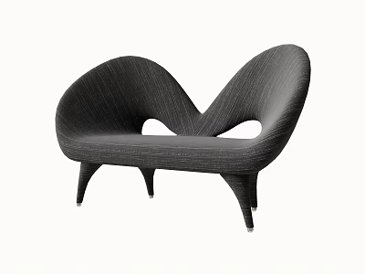 Gray Multi-Person Sofa With Unique Curved Design And Slim Legs 3d model