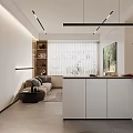 Modern Living Room Interior With Beige Sofa Large Painting Window Blinds And Bean Bag Chair