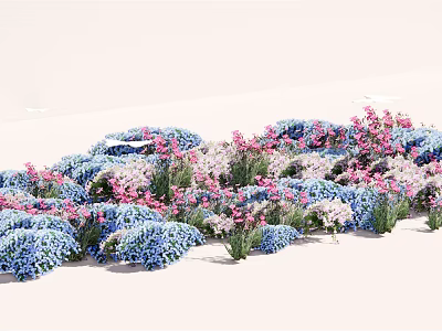 Colorful Flower Garden With Blue Pink And White Blooms In Dense Growth 3d model