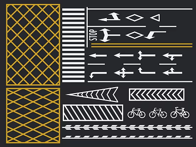 Road Infrastructure Elements Including Arrows Stop Signs Bicycle Symbols And Traffic Markings 3d model