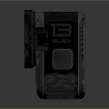 Black Action Camera With Display Screen Showing Skiing Video And Protective Case