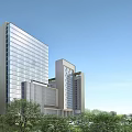 Modern High Rise Buildings With Glass Facade Green Lawns And Waterfront View