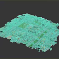 3D City Model Featuring Central Green Square And Surrounding Residential Buildings