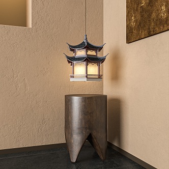 Quiet wind ancient building chandelier 3d model