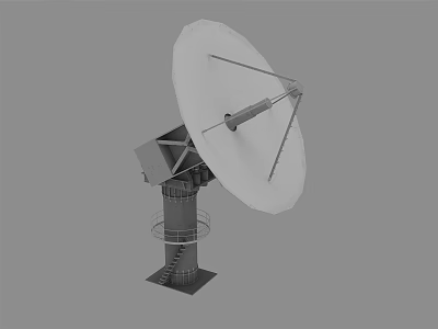 Military Weapon System Parabolic Radar Antenna Mounted On Tower With Support Structure 3d model