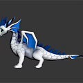 Fantasy Dragon Character 3D Model With Blue Spiky Horns White Body And Green Eyes