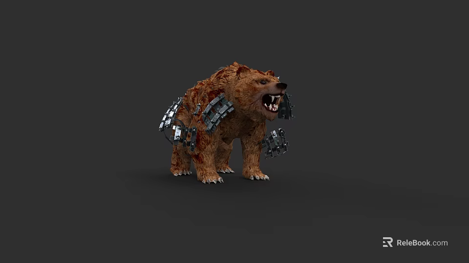 Armored Bloodstained Bear 3D Model With Aggressive Stance And Metal Plates 3d model 