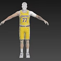 Man in Yellow Lakers Jersey Number 77 with Arms Outstretched
