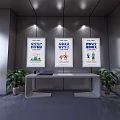 Commercial Equipment Display In Modern Room With Posters White Display Table And Lights