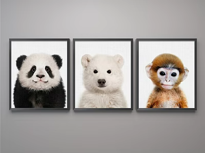 Nordic Animal Painting Black and White Bedroom Animal Giant Panda Decorative Painting 3d model