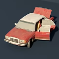 Vintage Red Car With Open Doors And Trunk White Roof Classic Design