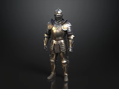 Silver Medieval Armor Standing On Black Background With Metallic Shine 3d model