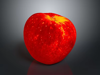 Juicy Red Apple with White Specks Yellow Top and Shiny Surface on Gray Background 3d model