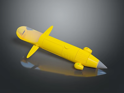 Yellow Rocket Weapon Model With Pointed Tip Shiny Fins And Reflective Surface 3d model