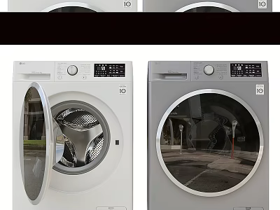 White and Grey Modern Washing Machines with Transparent Door and Control Panel 3d model
