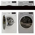 White and Grey Modern Washing Machines with Transparent Door and Control Panel