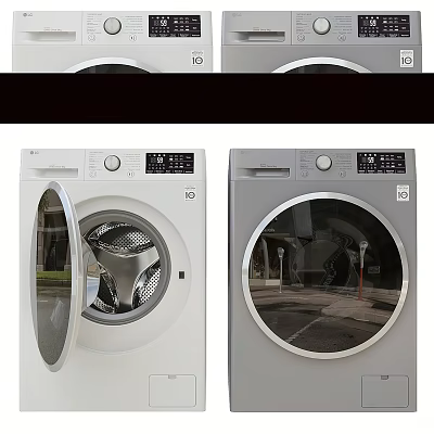 White and Grey Modern Washing Machines with Transparent Door and Control Panel 3d model