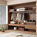 Modern Wooden Wardrobe With Sliding Doors Hanging Clothes Folded Items And Drawers