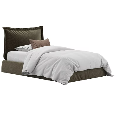 Cozy Single Bed With Modern Upholstered Headboard And Plush Pillows On Soft Mattress 3d model
