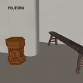 Chinese-style Carved Solid Wooden Bench Solid Wooden Bench 3d model