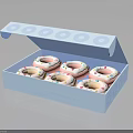 Open Blue Box Containing Six Pink Donuts With Colorful Sprinkles