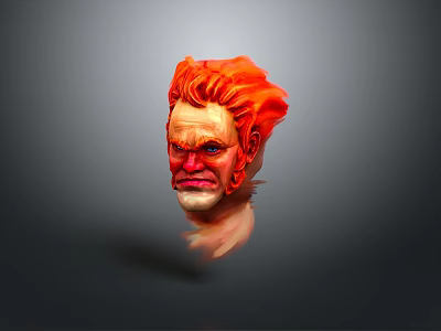 Detailed Game Movie Character Head With Red Hair and Fierce Facial Expression 3d model
