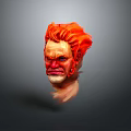 Detailed Game Movie Character Head With Red Hair and Fierce Facial Expression