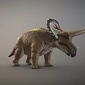 Realistic 3D Triceratops Dinosaur Model with Colorful Frill Brown Scaly Body and Long Horns