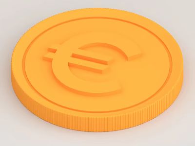 Orange Euro Symbol Coin For Everyday Use In Daily Life Essentials 3d model