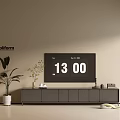 Modern Living Room Interior With Sleek TV Stand Black TV Potted Plants And Decor Items
