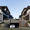 Modern Townhouse Exterior Design Featuring Brick Stone Facade Front Porch And Large Windows