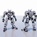 Two Detailed Mechanical Robot Sculptures With Modern Armor Design And Gray White Color