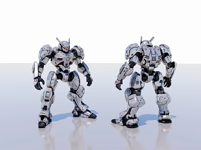 Two Detailed Mechanical Robot Sculptures With Modern Armor Design And Gray White Color 3d model