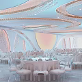 Luxurious Banquet Hall Interior Design With Crystal Chandeliers And Elegant Table Setup