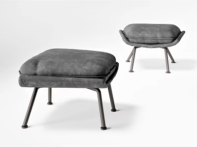 Set Of Two Gray Upholstered Sofa Stools With Metal Legs Design 3d model