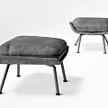 Set Of Two Gray Upholstered Sofa Stools With Metal Legs Design