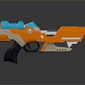 Colorful Orange And Blue Toy Gun With Modern Design Grip And Cylindrical Top