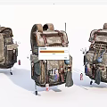 Vintage Military Style Backpacks With Multiple Pockets Hanging Accessories And Patches